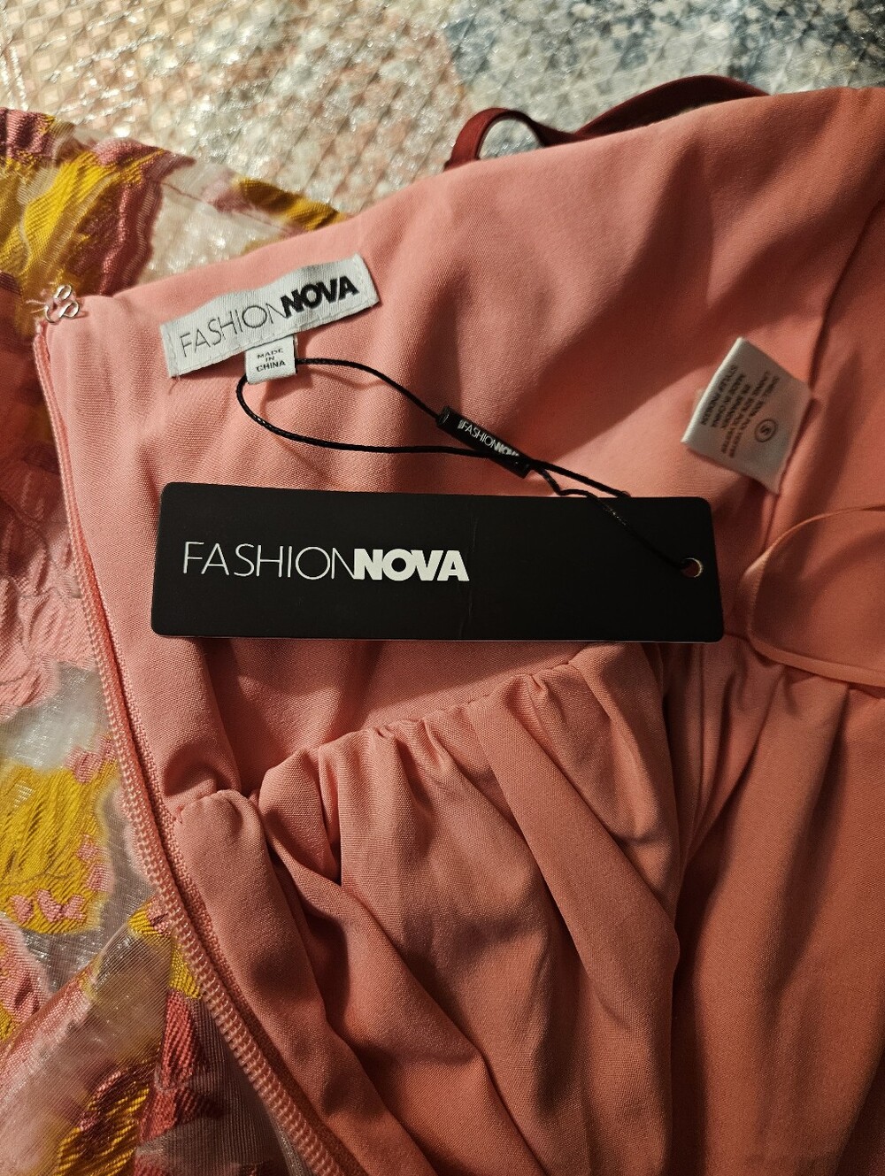 Fashion Nova Spaghetti Strap Pink Floral A-Line Dress with Orange Accents - Picture 10 of 16
